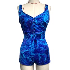 Vintage Maxine Of Hollywood Womens Blue Printed Button Swimsuit