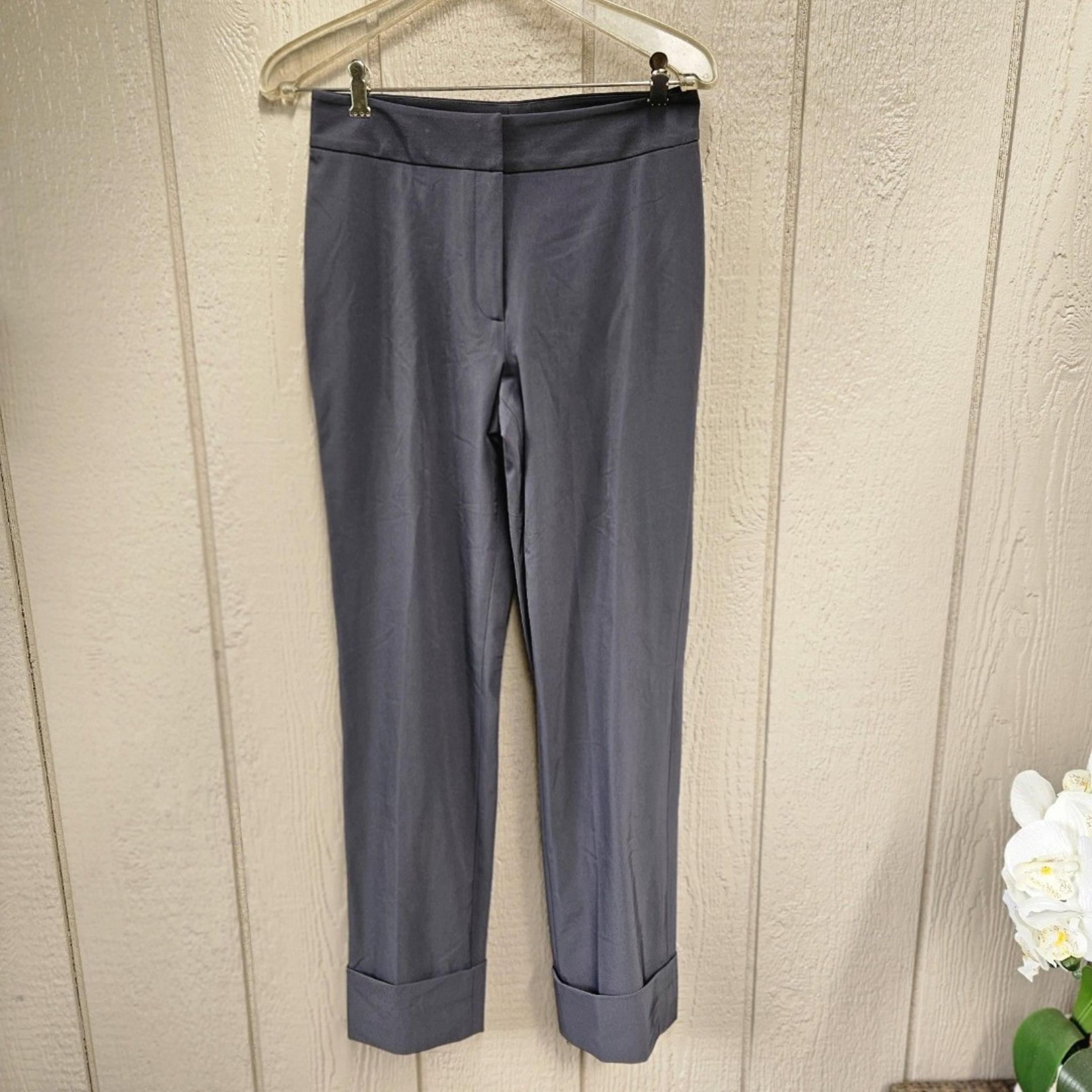 Gray Pants Size 6 Cuffed Work Slacks Flat Front Cropped - YANSI FUGEL