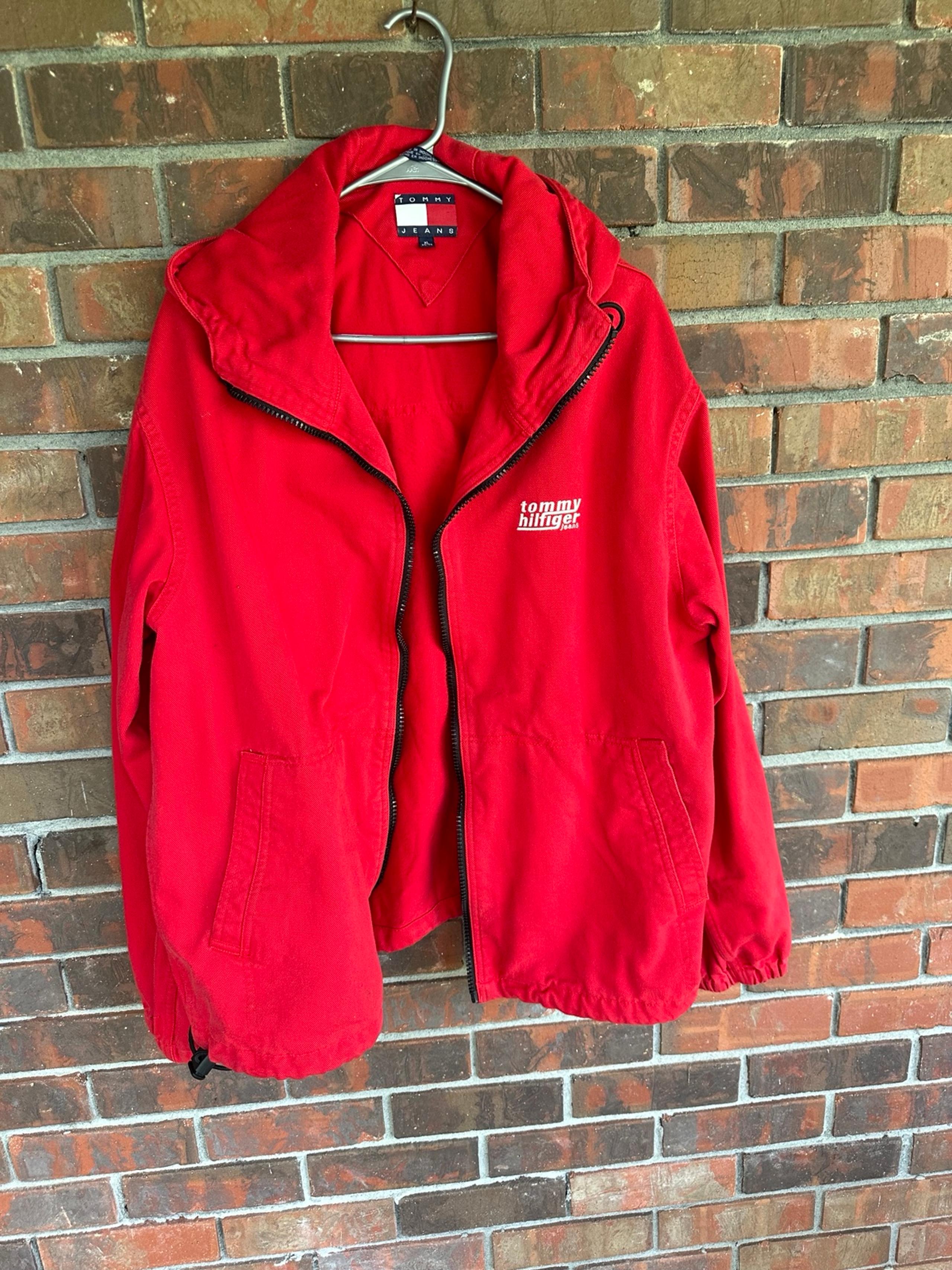 vintage Tommy Hilfiger Jacket XL Red Denim Hooded