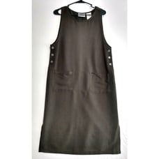 Erika Studio Petites Women's Pinafore Dress Dark Green Pockets Buttons PM