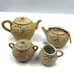 Antique Meiji Period Tea Set 4 Pieces Shark Skin Moriage Porcelain Cream Sugar