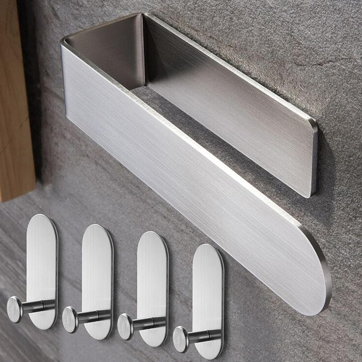 Hand Towel Holder - Towel Racks for Bathroom with 4 Pack Adhesive Towel Hooks