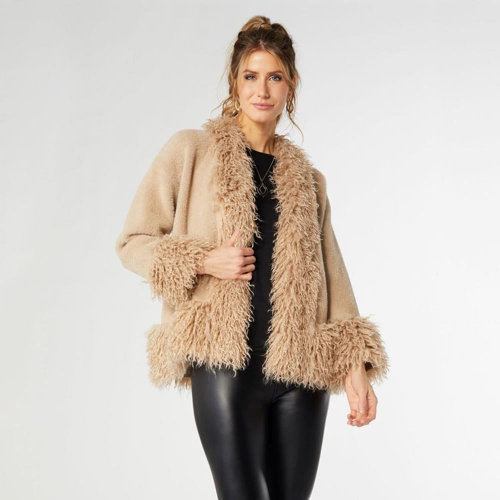 Coco + Carmen Marley Cardigan with Shaggy Faux Fur Trim S/M