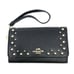 Coach Women's Flap Phone Crossgrain Leather Wallet w/ Studs - Black