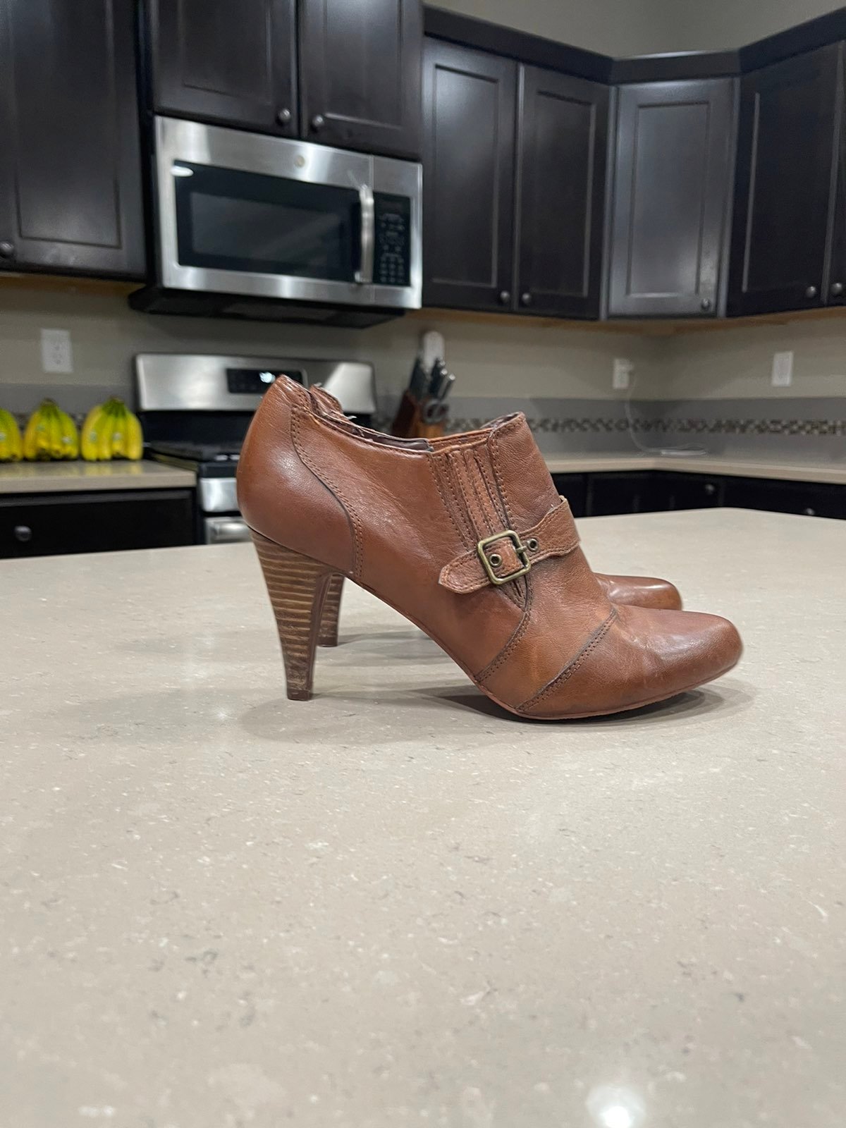 Booties Audrey Brooke Women's Adele Brown Leather Ankle Boots Booties Size 9.5 M
