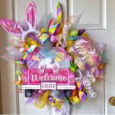 Handmade Easter Wreath, Colorful Spring Wreath, Spring Decor Door Hanger, Bunny