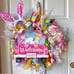 Handmade Easter Wreath, Colorful Spring Wreath, Spring Decor Door Hanger, Bunny