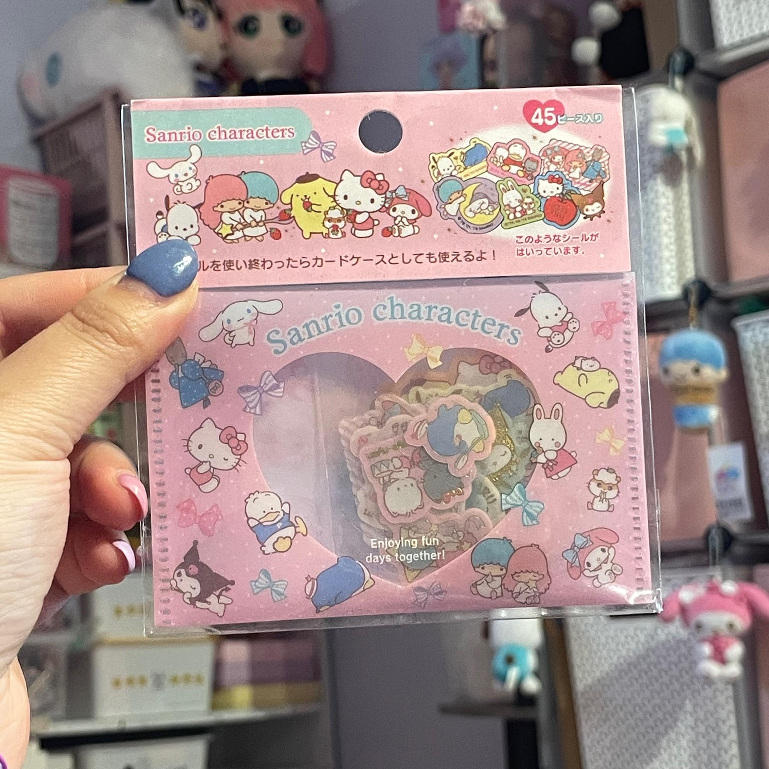 Sanrio Japan PVC sticker flakes with reuseable envelope - Mix Characters pink