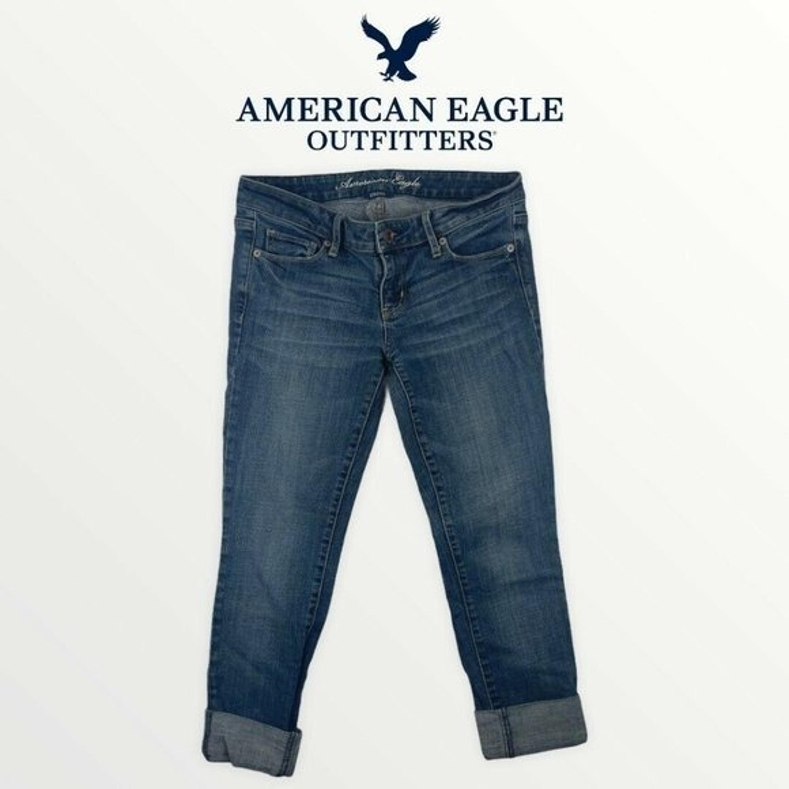 American Eagle Womens Size 4 Short Skinny Cropped Jeans Cuff Medium Dark Wash