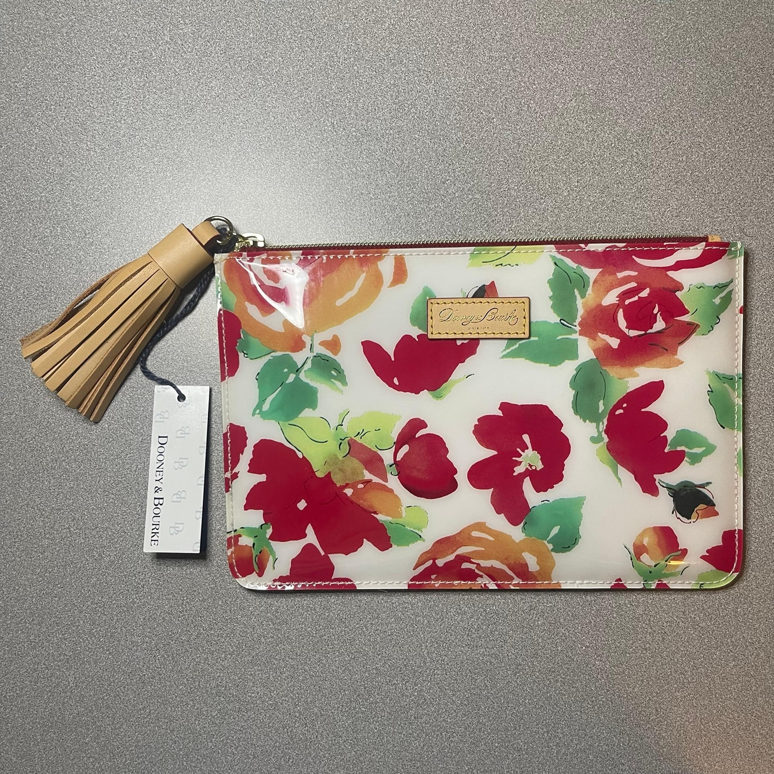 RARE Dooney & Bourke White Rose Garden Cosmetic Pouch Clutch Bag NWT