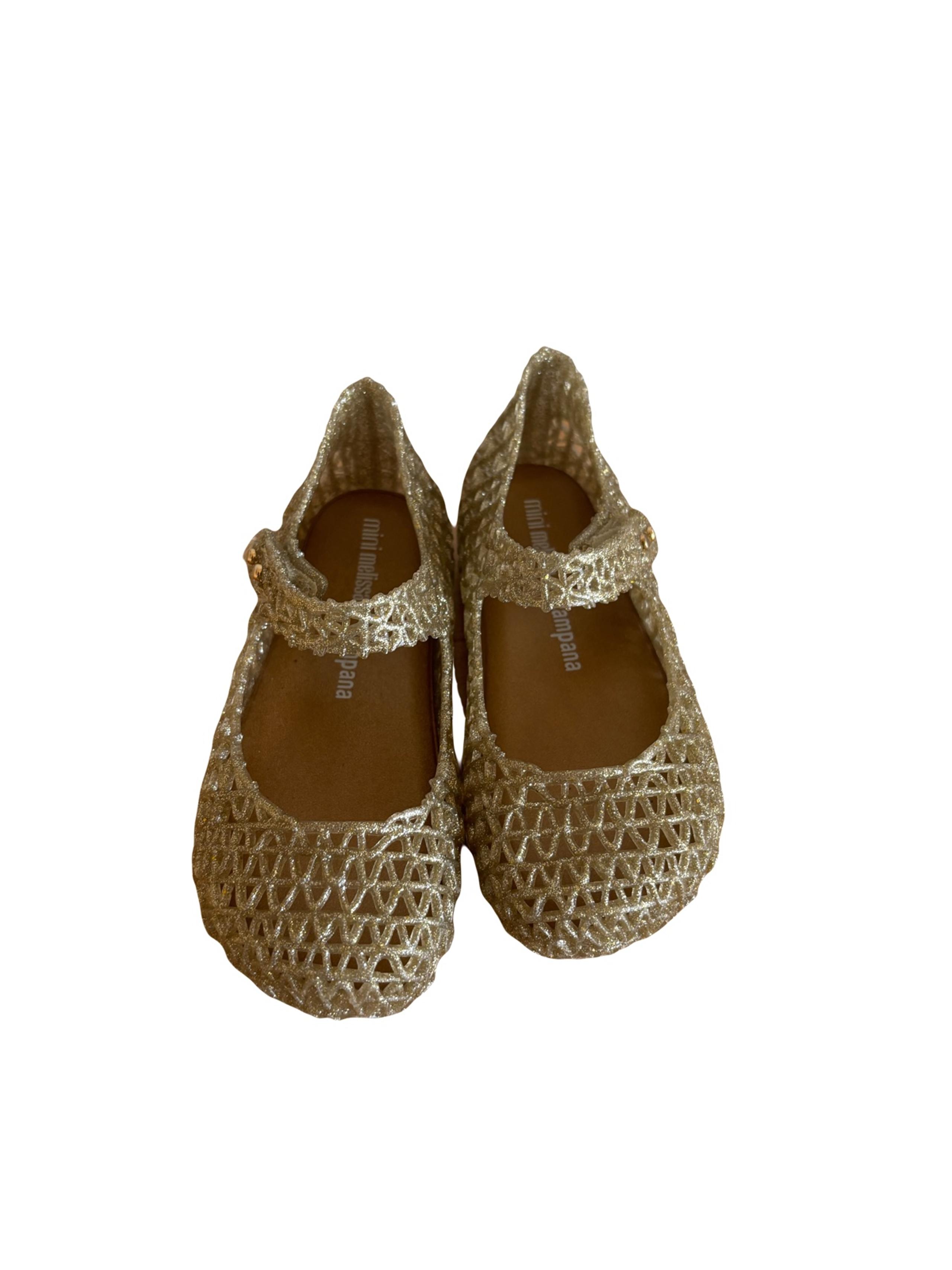 Mini Melissa Glittery Gold Kids Dress Shoes Mary Janes toddler girls size 10