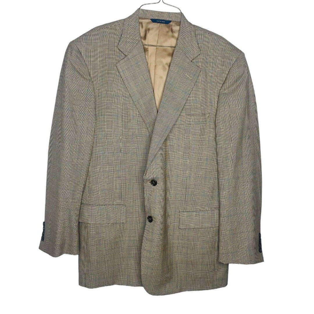 Saks Fifth Avenue Armani Collezioni Men Wool Linen Blazer Stripe Jacket 40R Tan