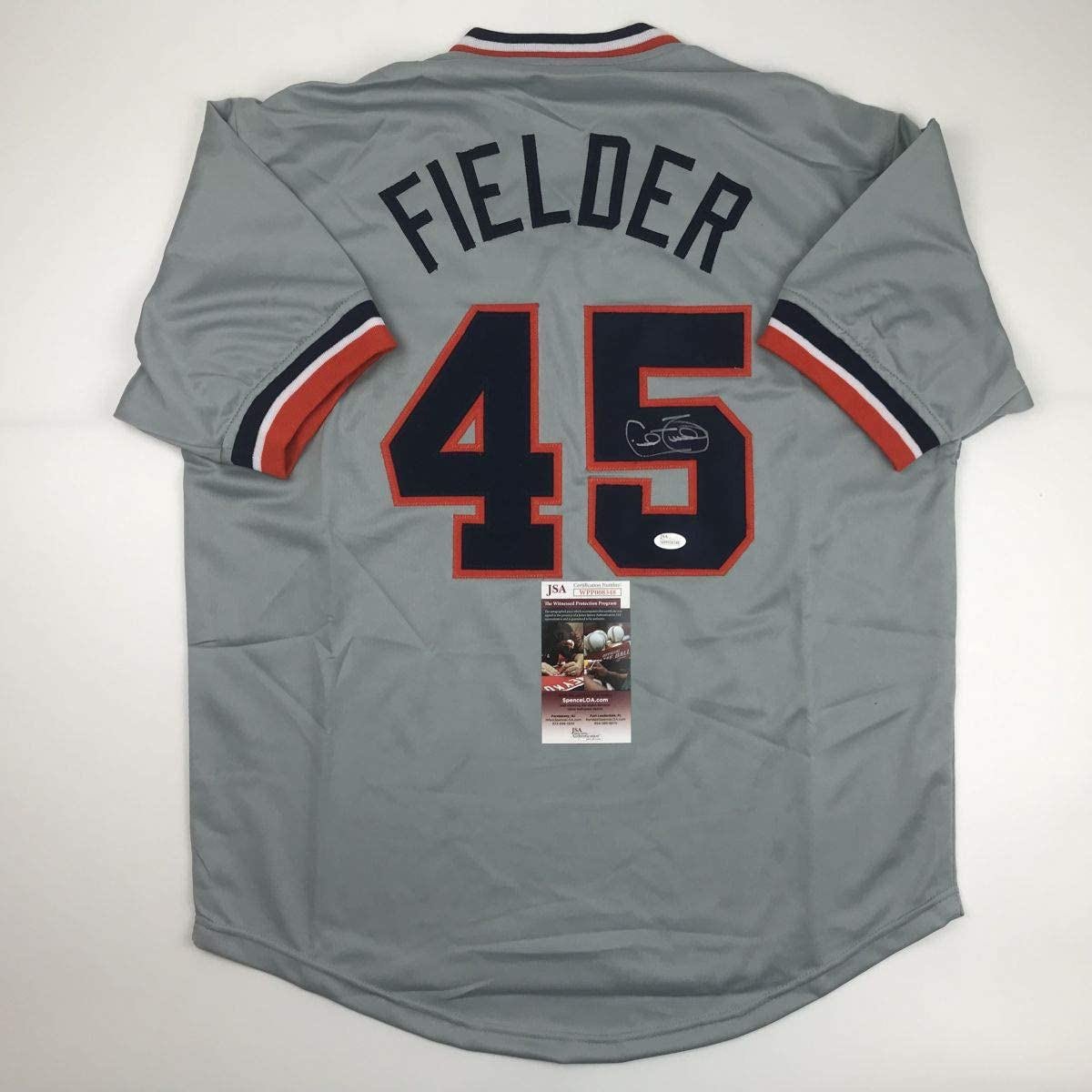 Autographed/Signed Cecil Fielder Detroit Grey Jersey JSA COA