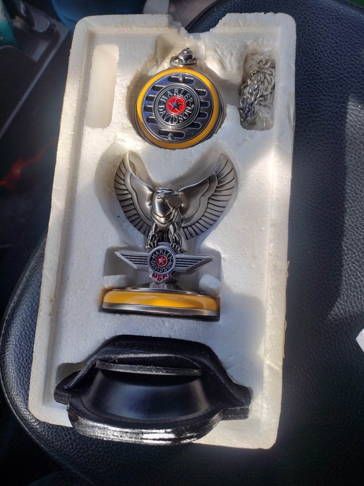 Harley Davidson Franklin Mint Fatboy Pocket Watch/ornament with leather case