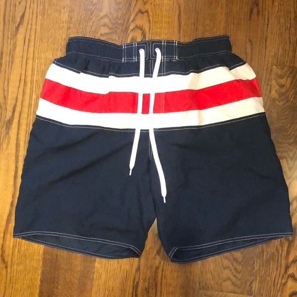 NEWPORT BLUE Mens Wide Stripe Red White Blue Mesh Lined Swim Trunks NWOT Sz Larg