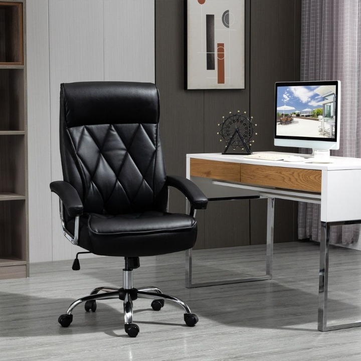 (BLACK) High-Back Diamond Back Faux-Leather Office Executive Chair