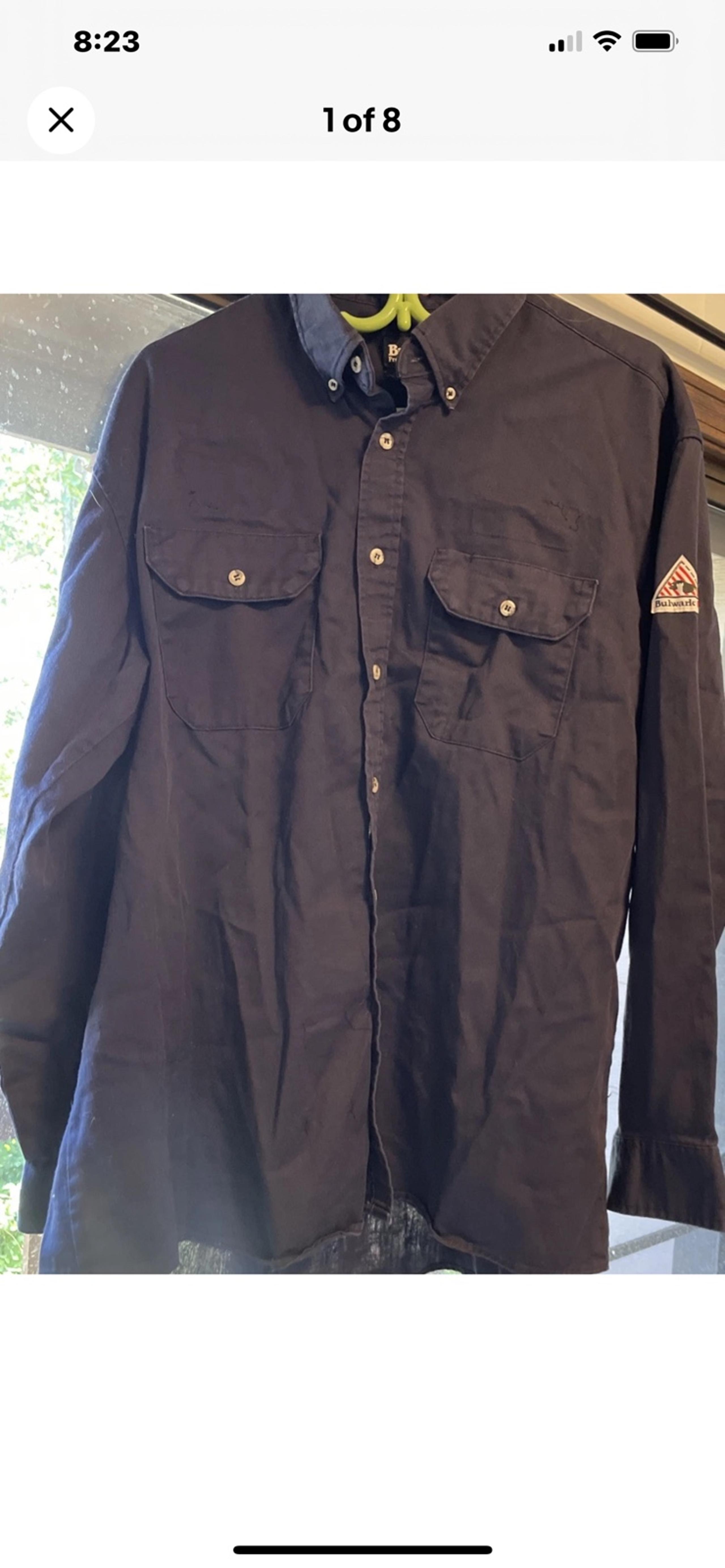 Bulwark Long Sleeve, Button Front  Flame Res Shirt Size XL, Dark Blue, Work Wear