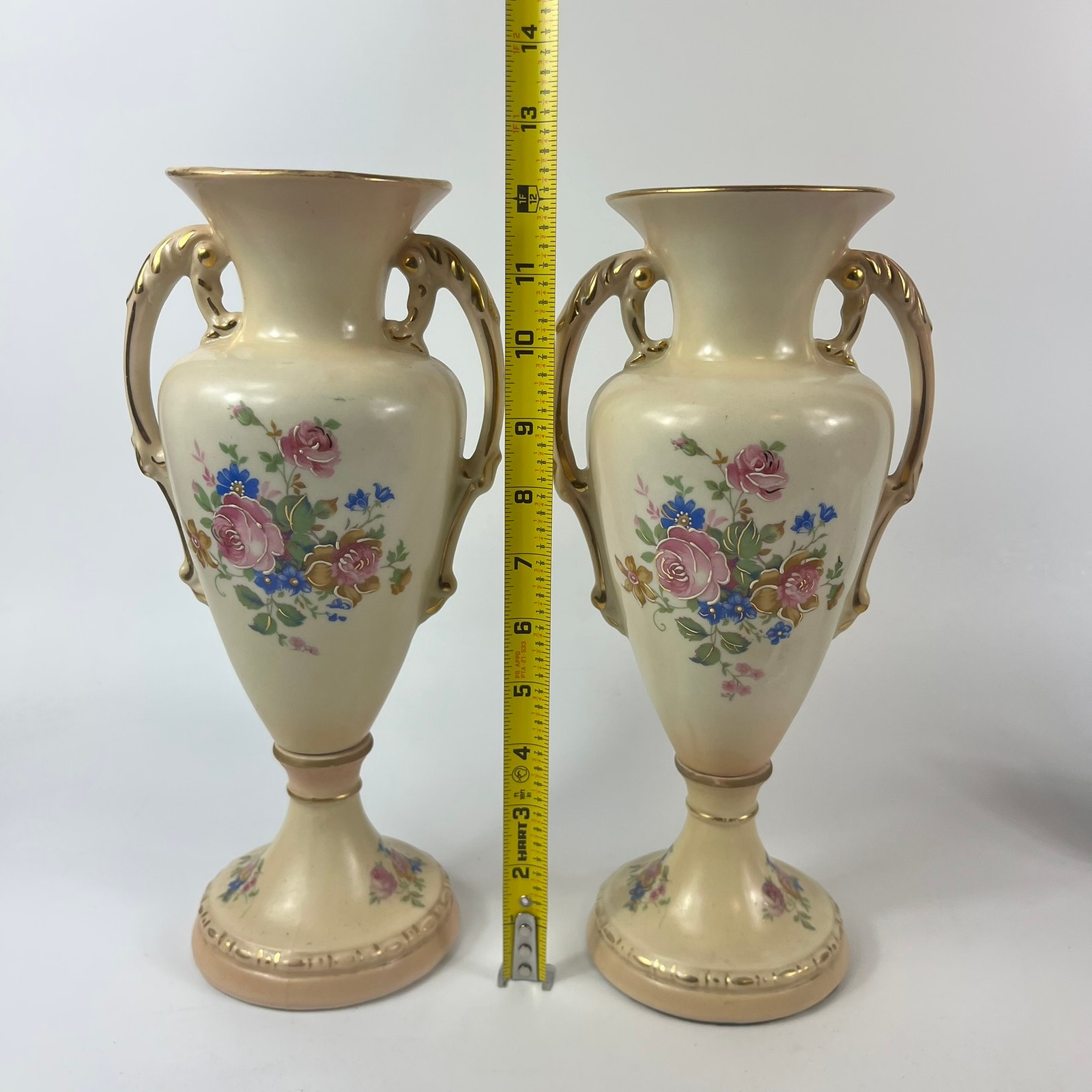 2 Tyndale Porcelain Vases Fine China Double Handle Hand Painted Floral Vintage