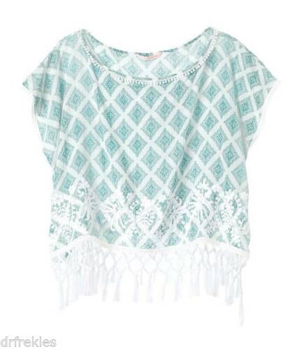 VS EMBROIDERED GRID PRINT FRINGE TOP