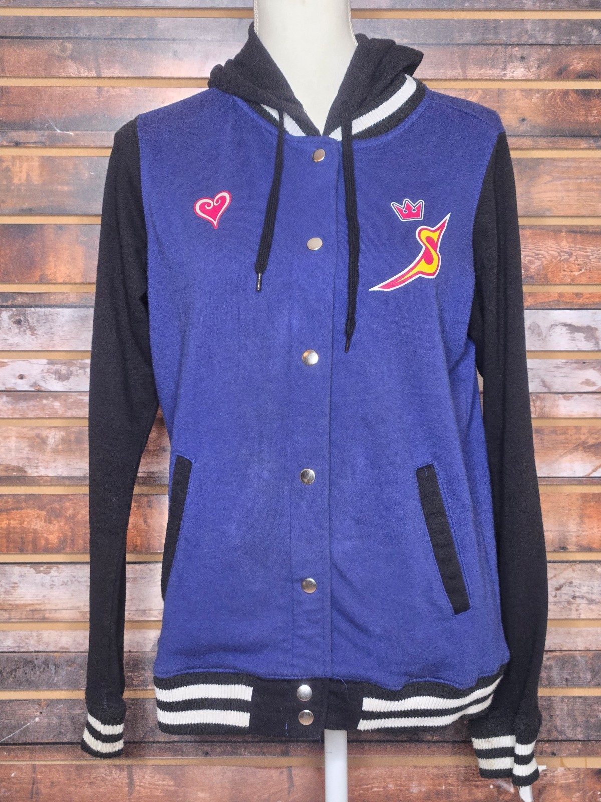 Disney Kingdom Hearts Girls Varsity Snap Jacket Small