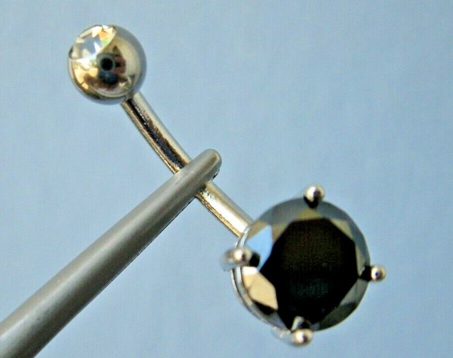 2.30ctw REAL100% NATURAL BLACK DIAMOND BELLY RING DOUBLE,CERT,FR EE DIA TESTER