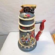vintage Spirit of '76 Ceramic 14 Beer Stein Mug with Cannon Image Lid