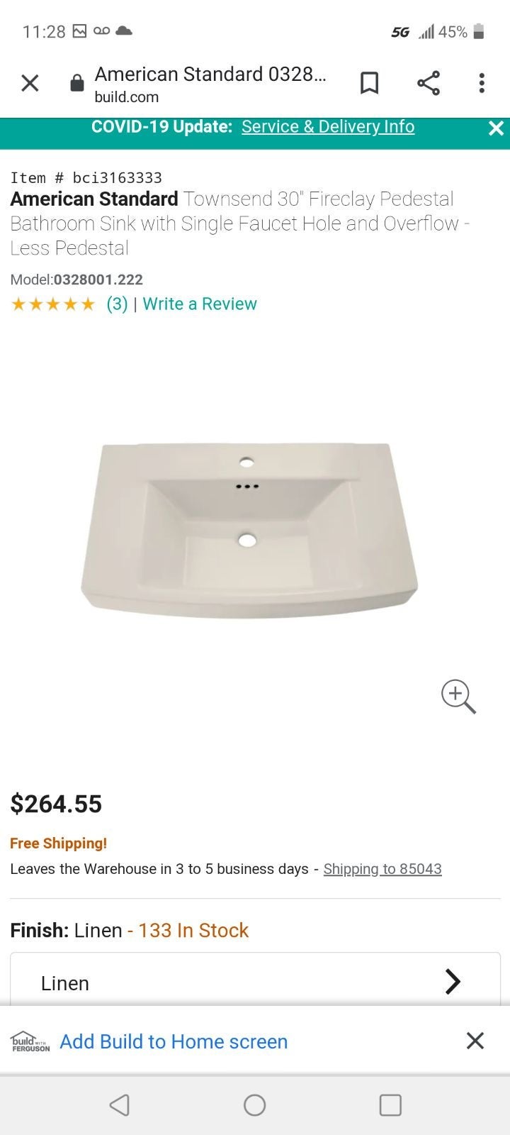 American Standard Townsend Bathroom Sink