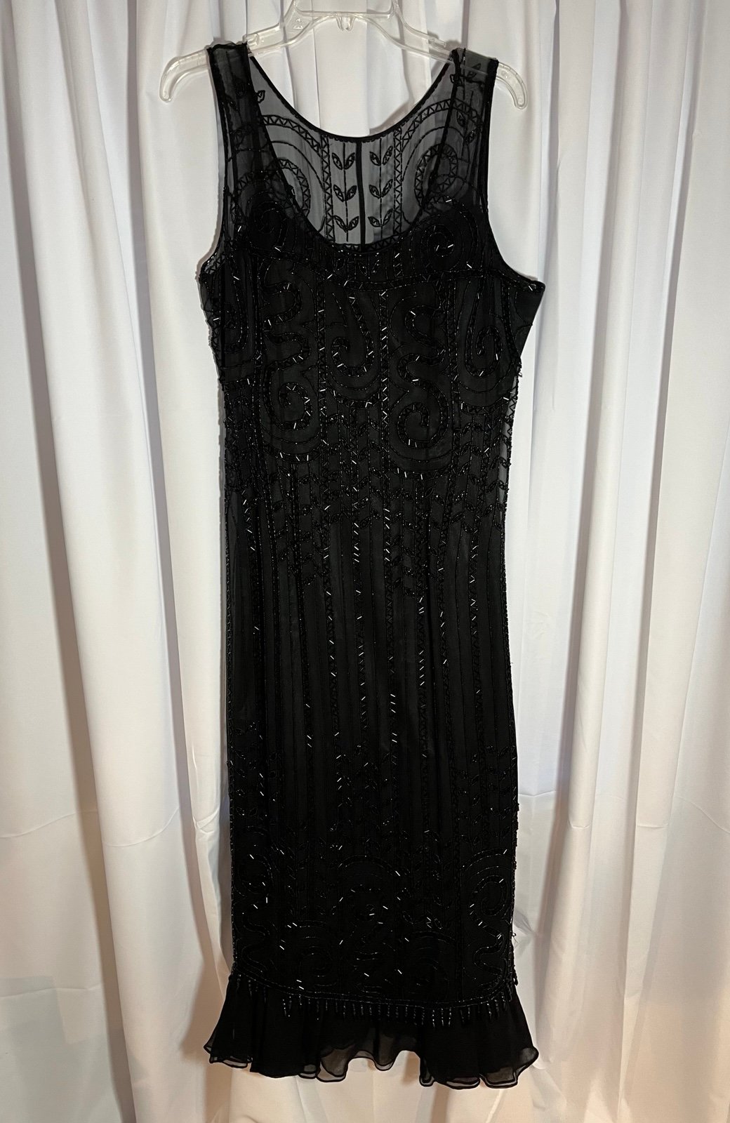 Women’s SUE WONG NOCTURNE Black Beaded Silk Dress Sz 14