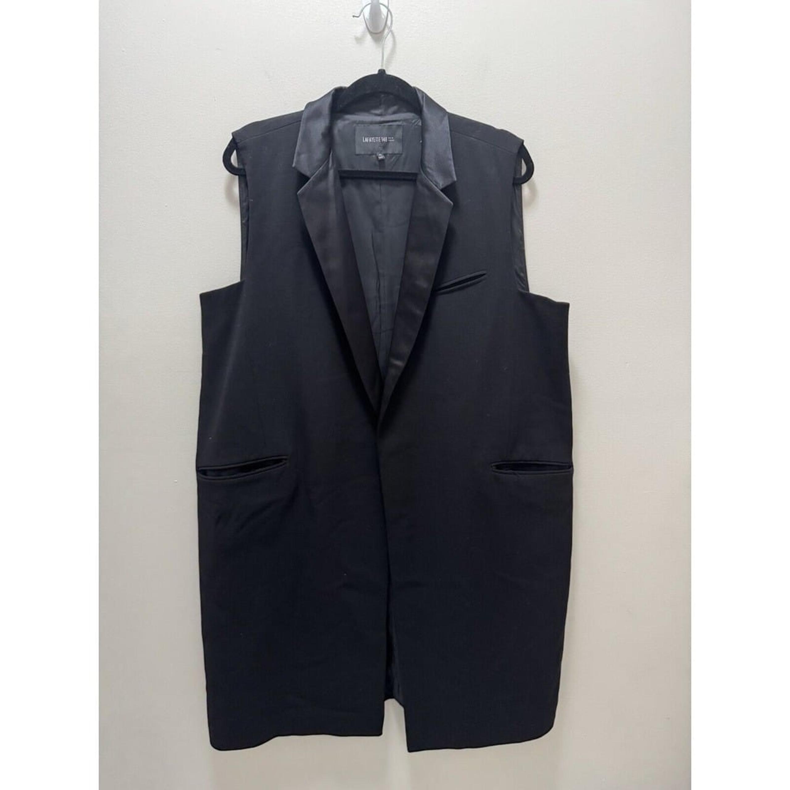 Lafayette 148 New York Satin Lapel Wool Long Tuxedo Vest Size Xl