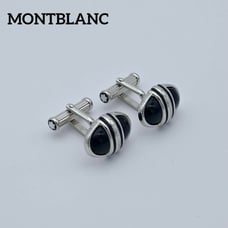 Excellent Condition ★MONTBLANC★ Cufflinks Oval Silver Black