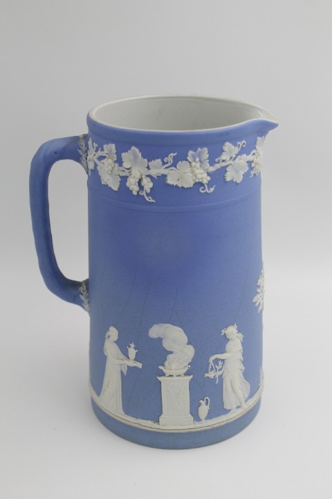 Antique Large Wedgwood Light Blue Jasperware Pitcher 8.5 Tall