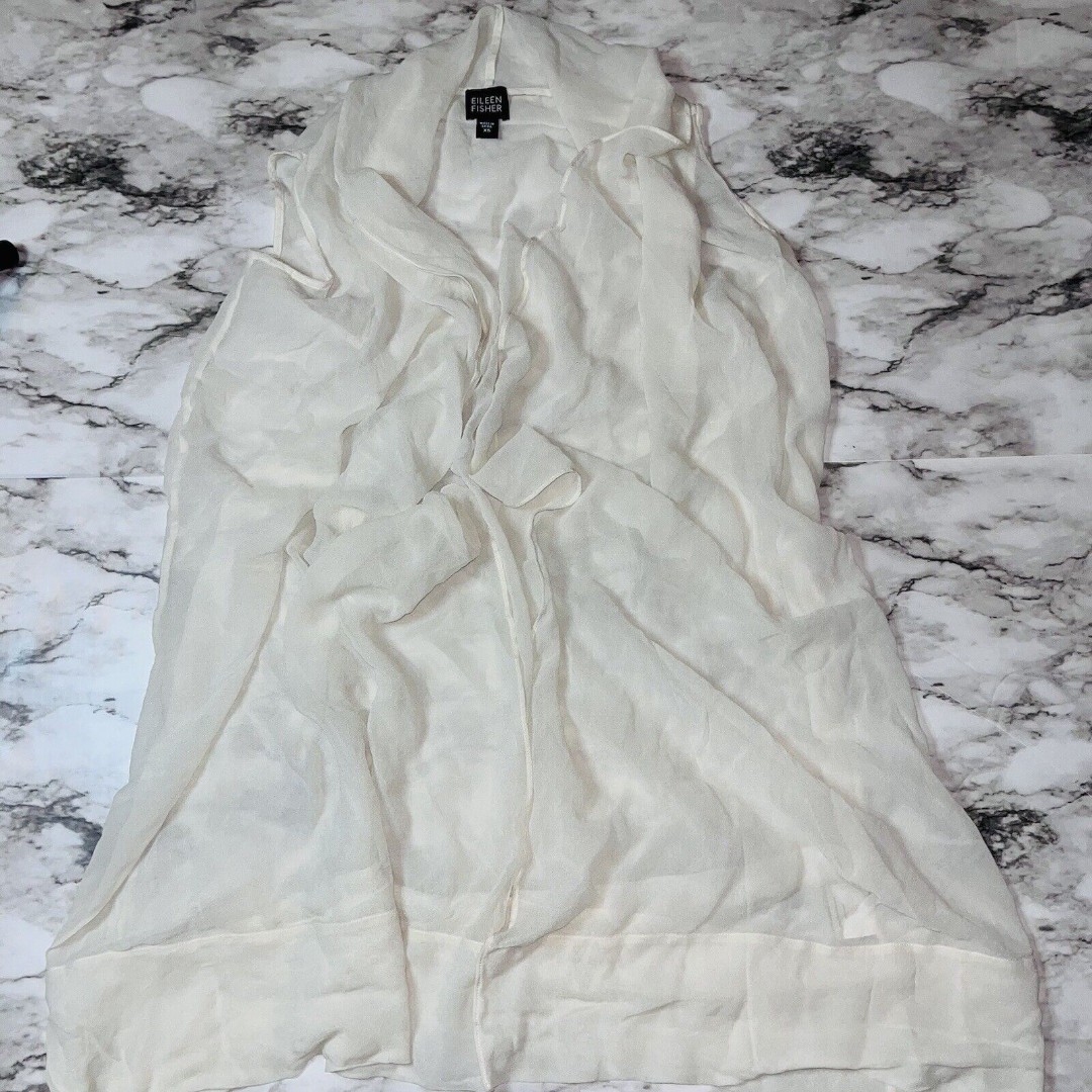 Eileen Fisher | Sleeveless Jacket Open Front Sheer Silk | Ivory | Women | XS