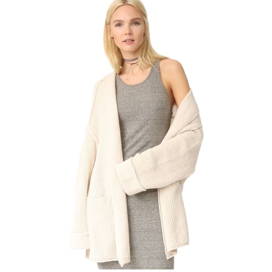 Free People Low Tide Oversized Cable Knit Cardigan Cream S