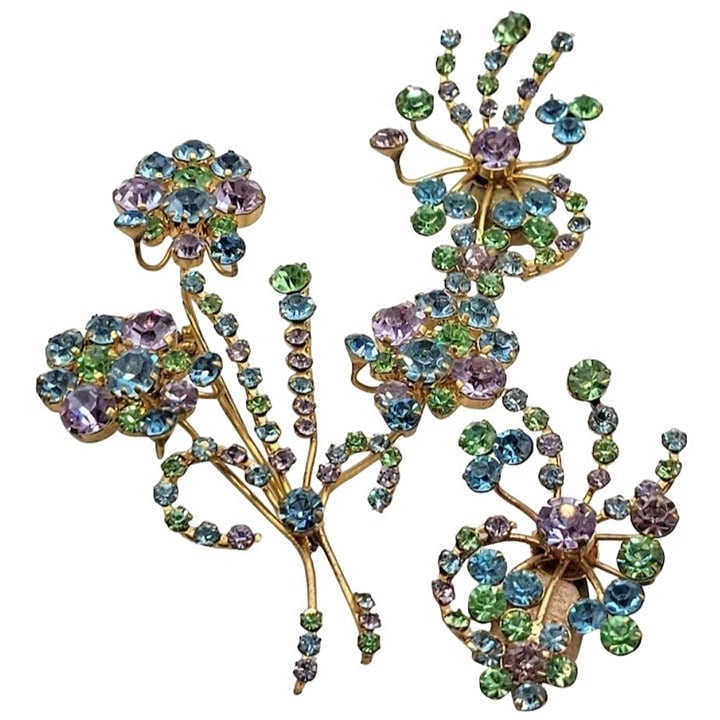 Vintage Signed Austria Huge Pastel Brooch Set (A2649)