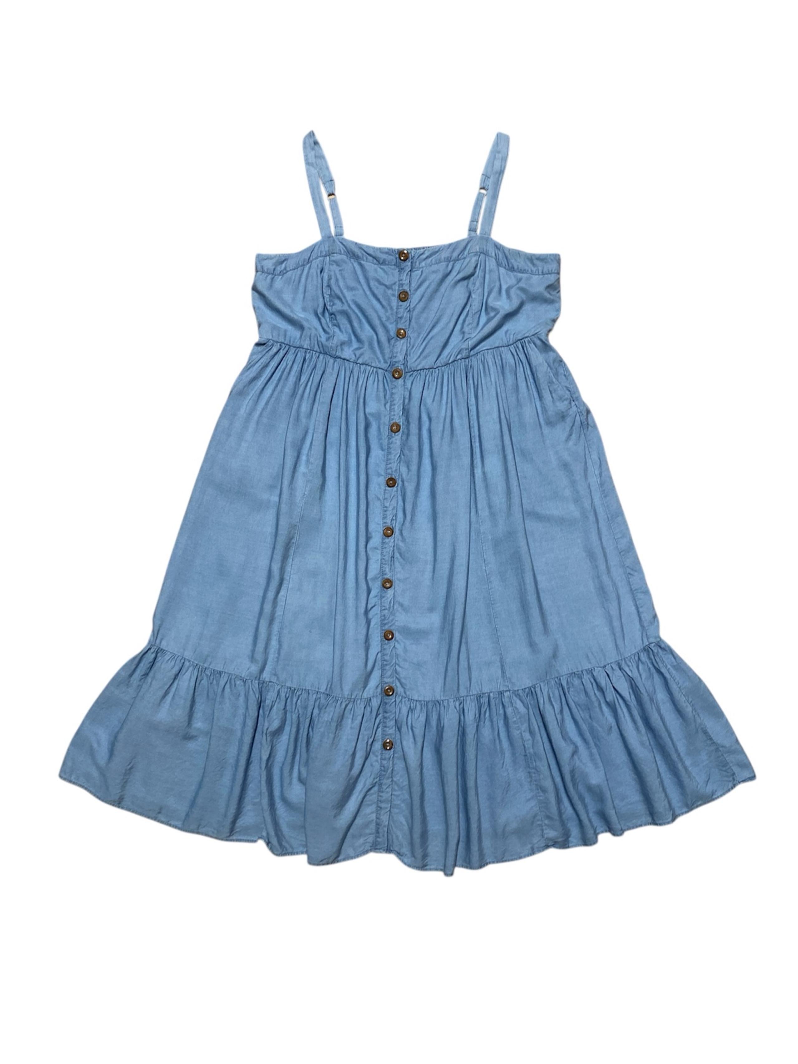 Torrid Tea Length Chambray Button Front Dress Women’s 3X Blue Tiered Casual Midi