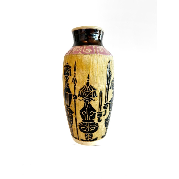 Vintage MCM Dona Ceramic Art Studio Vase, Urn Saigon Vietnam 1970s Pink Black