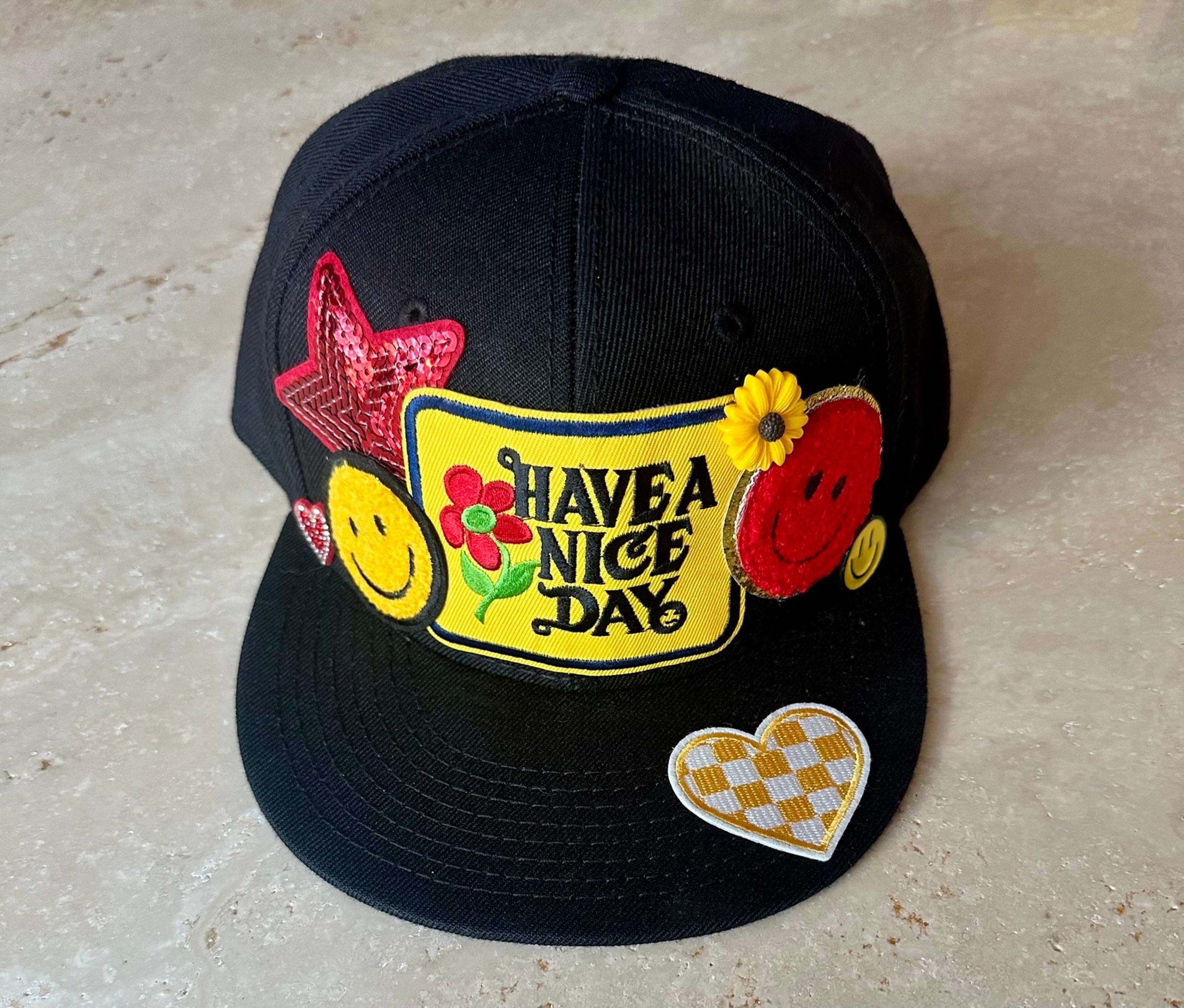 Custom Patch Have A Nice Day Black SnapBack Hat -Size: OS -NWT