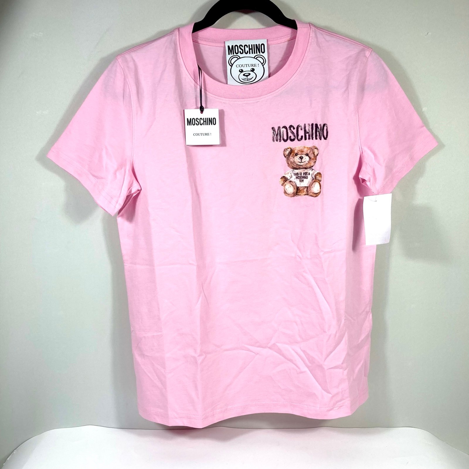 Moschino Couture Teddy Bear Logo Crewneck T-Shirt Pink US 6 NWT