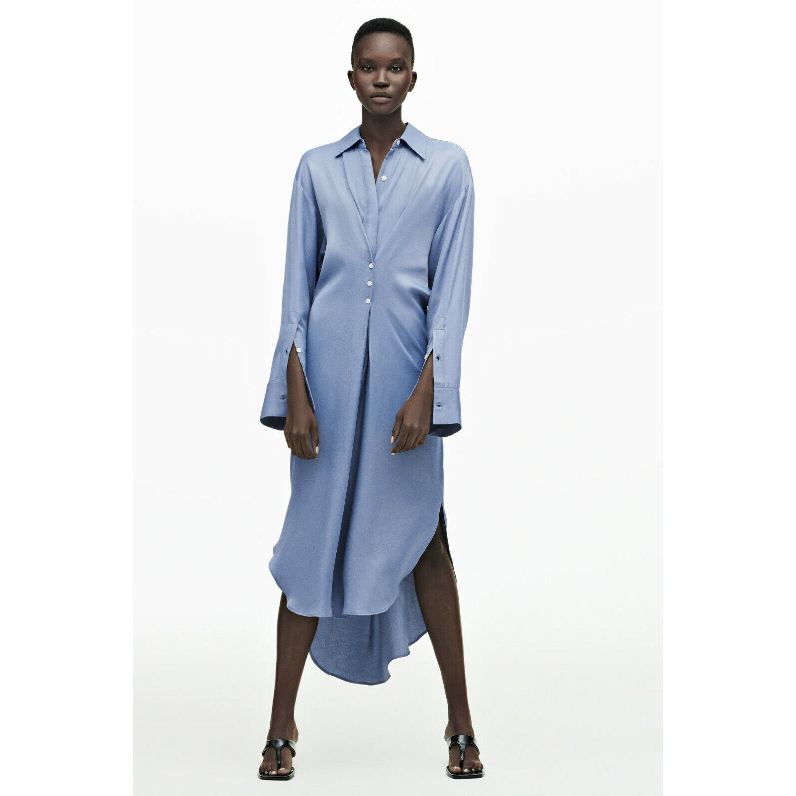 NWT Zara M shirt DRESS blue viscosa loose fit
