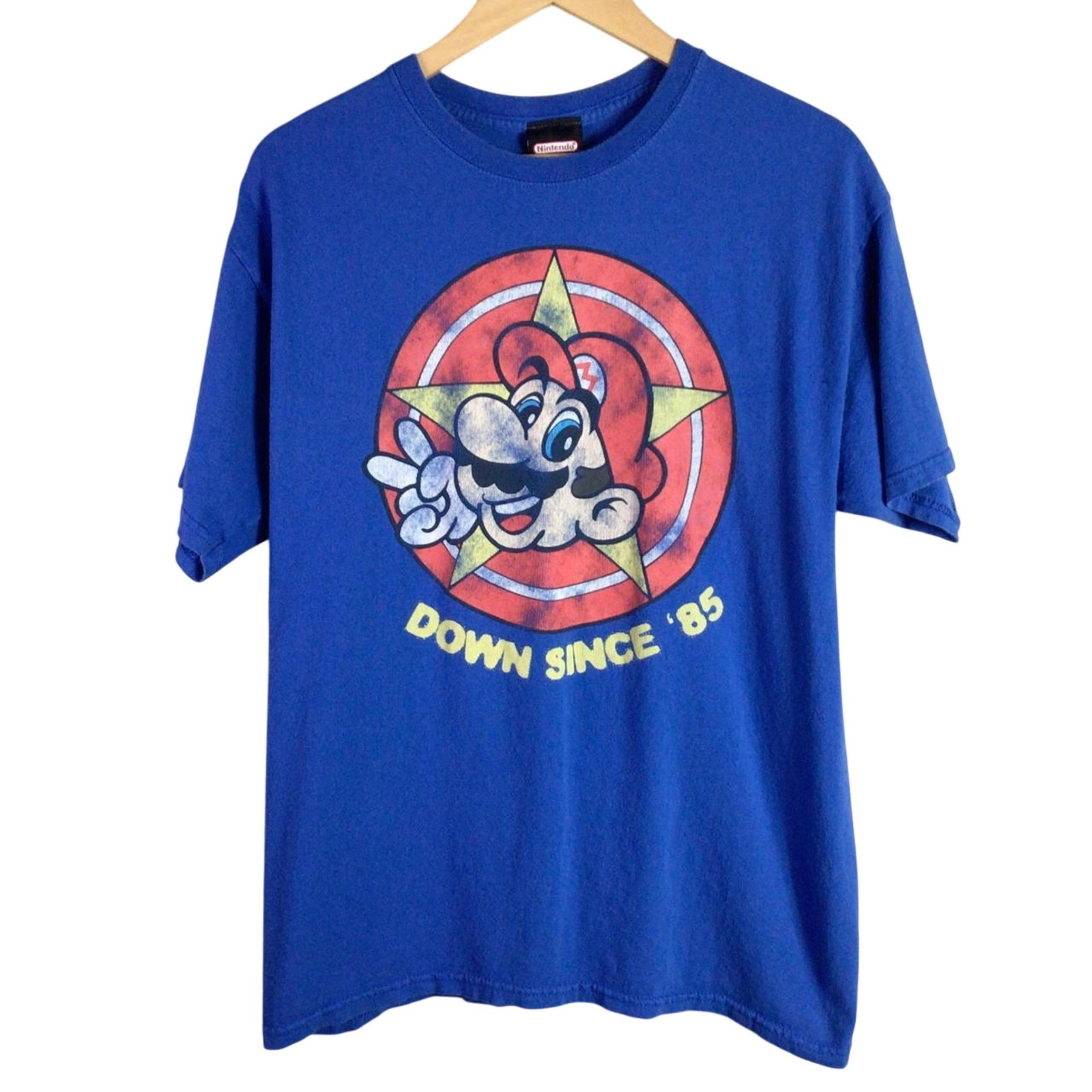 Super Mario Bros distressed 2007 T Shirt Blue Large - Nintendo