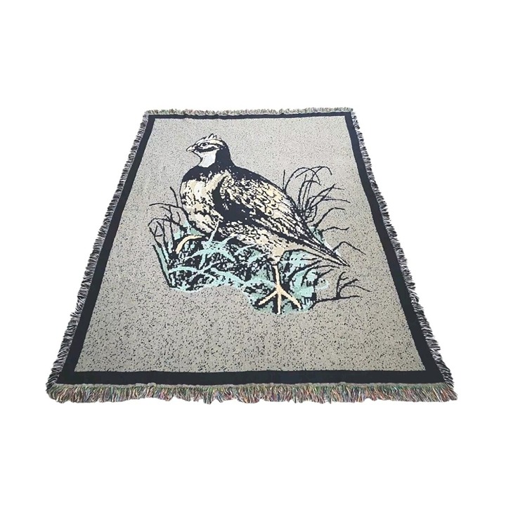 Vtg Quail Tapestry Throw Blanket Fringed Afghan Hanging Wall Decor Rare 69x53