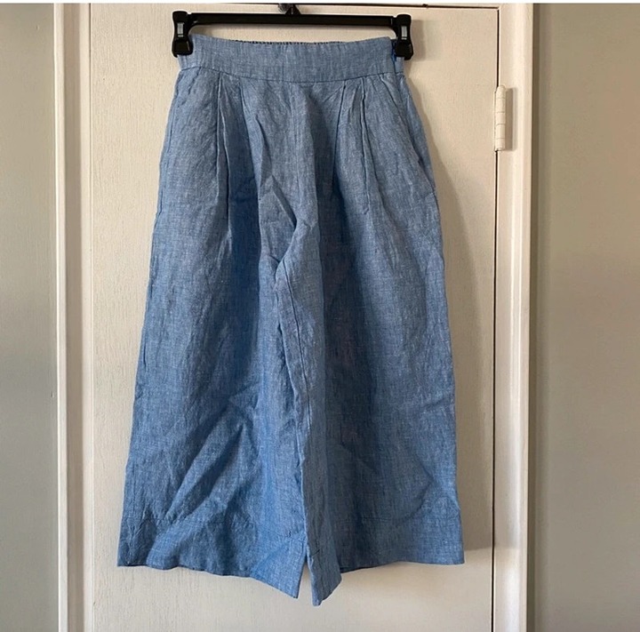 High Rise Linen Wide Leg Crop Pants