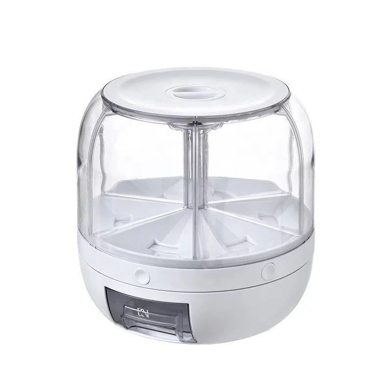 Rice Dispenser Kitchen Moisture-Proof 6-Grid Rotating Food Grain Dispenser Cerea