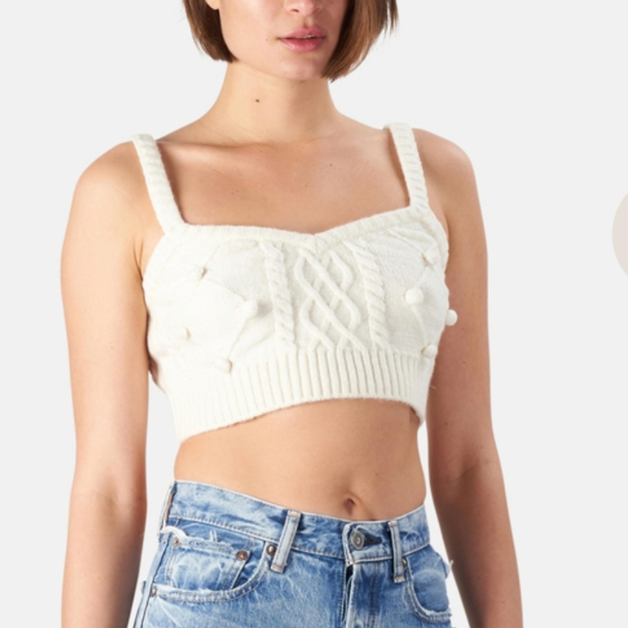 NEW For Love and Lemons Florentina Cream White Knit Sweater Tank Crop Top