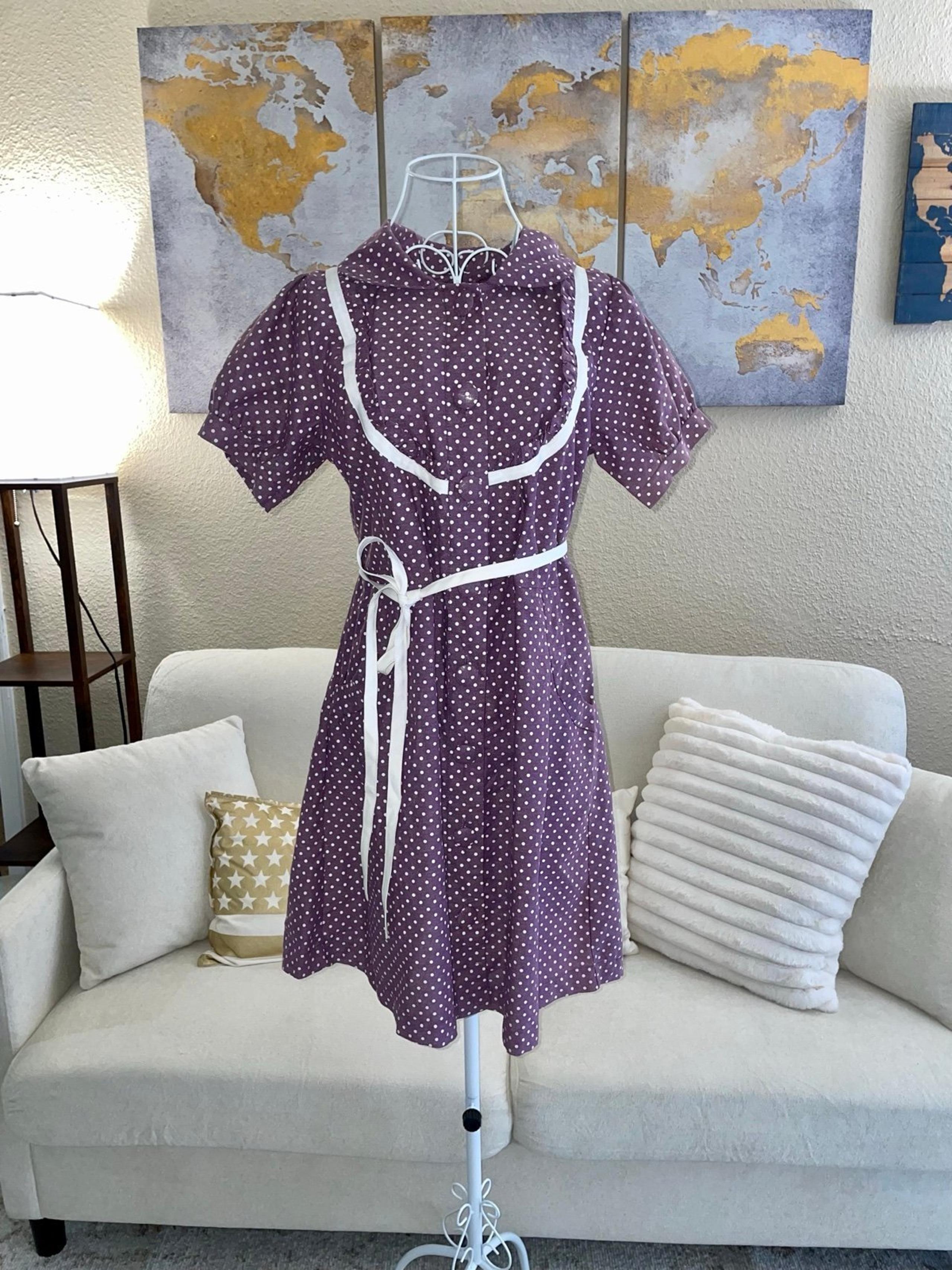 Vintage Purple/White Polka Dress - App -Med