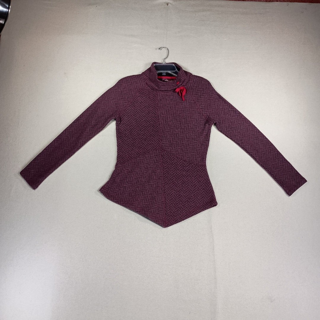 PRANA Mattea Mock Neck Asymmetrical Wool Blend Herringbone Sweater Sweatshirt S
