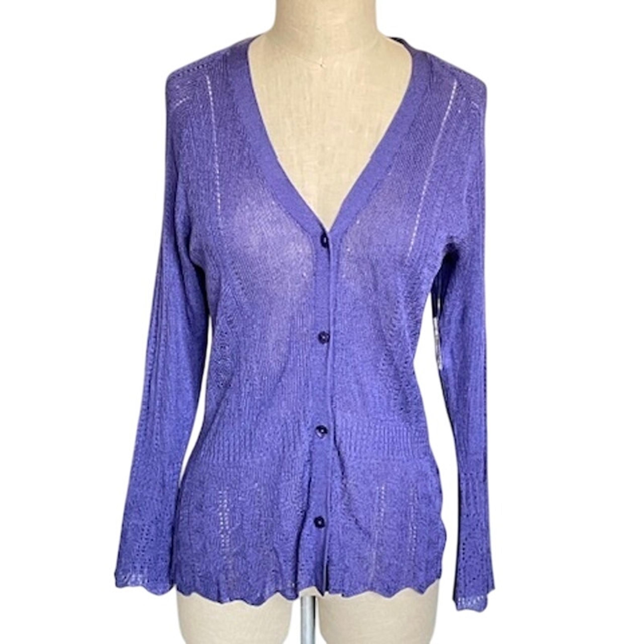 Jones New York Purple Lightweight Stitching Design Sheer Cardigan Sweater