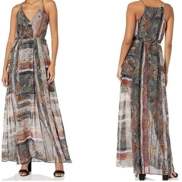 BCBGeneration Shirred Lace Inset Maxi Long Dress Black Sz XS