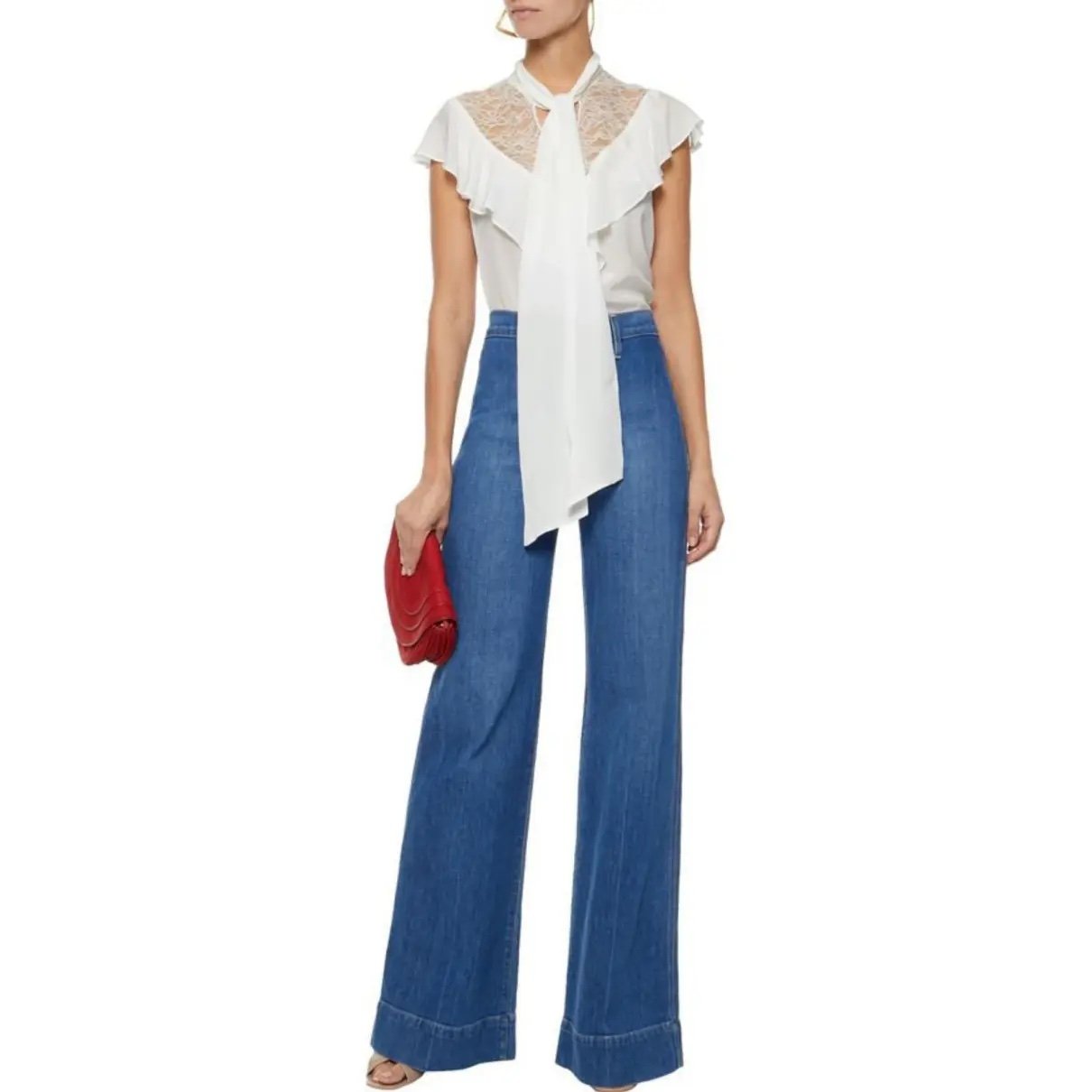 Alice + Olivia white silk lace blouse