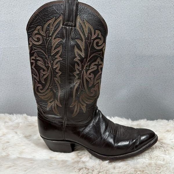 Justin Dark Brown Leather Pointed Toe Western Cowboy Boots 2542 Size 10B